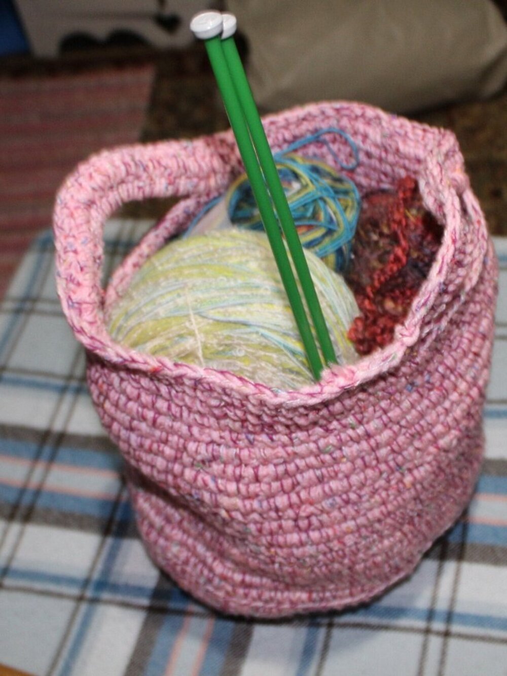 Pink knitting bag tote